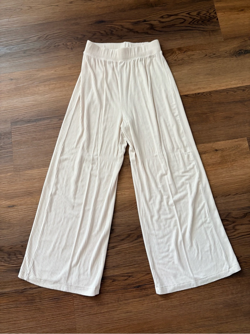 H&M Ribbed Wide-Leg Pants - Off-White